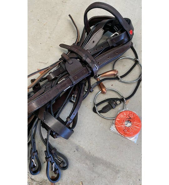 Full Bridle: Head Pc Cavesson Drop N Band 2 Reins Head Check Breath Plate Gag With Runners And Silicones Rings, Super Upper Leather And Quality Buckles $680 AUD